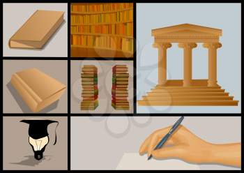 education and books set. building and library illustration