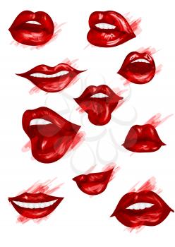 set of red womens lips isolated on white