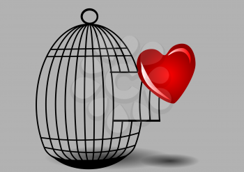 Heart and cage on gray background