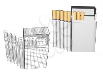 cigarettes in a pack isolated on white background
