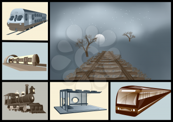 railway transport set. train and metro vector illustration