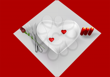 plate as heart with a knife and fork