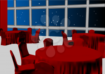 interior and night sky, restaurant night indoors with a stars sky
