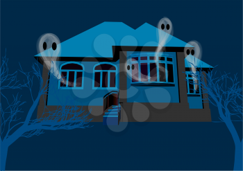 House with the ghosts whith fog and dark trees