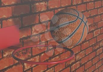 basketball ball and red brick wall