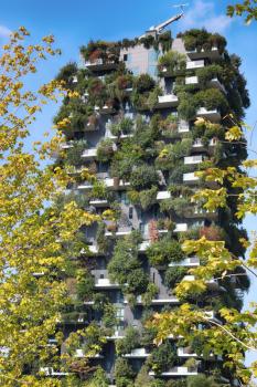  Bosco Verticale. September 25, 2019, Milan, Italy. Vertical Fores and the new park Designed by Stefano Boeri, sustainable architecture in Porta Nuova district