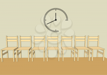 Waiting room. chairs in corridor with clock