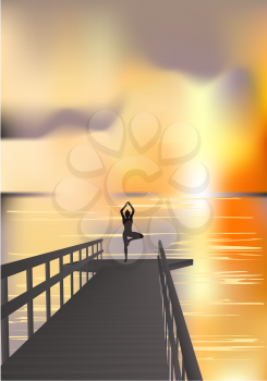 yoga. female silhouette on the sky background
