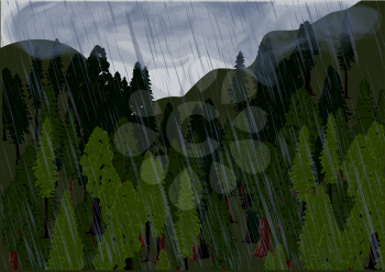 rain and forest with cloud and hill