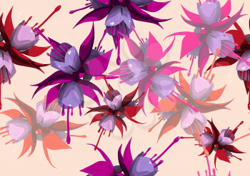 fuchsia seamless background. Vector seamless pattern with wild flowers
