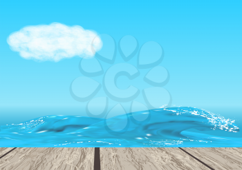 sea background with wood floor foreground