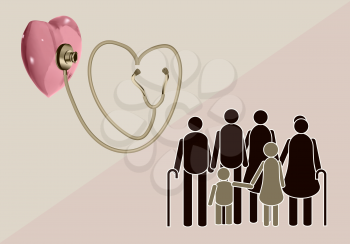 stethoscope with red heart and family 