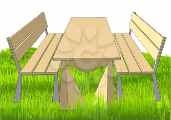 picnic table on green grass. vector illustration