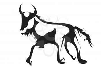 wildebeest silhouette isolated on a white background