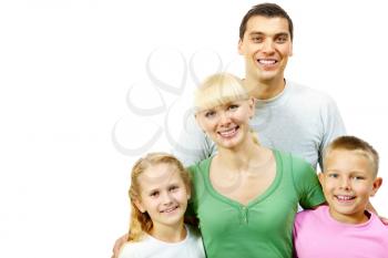 Portrait of happy smiling family on a white background 
