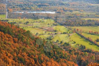 golf course viewed from above in fall nature