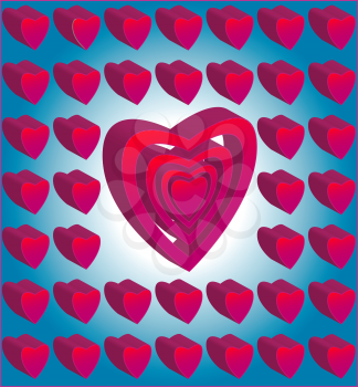 Valentine Hearts on white-blue background Vector Illustration