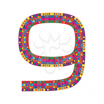 Number 9 on white background from colorful graphic letter collection, Vector Illustration