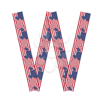 Letter W made of USA flags on white background from USA flag collection, Vector Illustration
