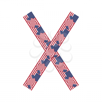 Letter X made of USA flags on white background from USA flag collection, Vector Illustration
