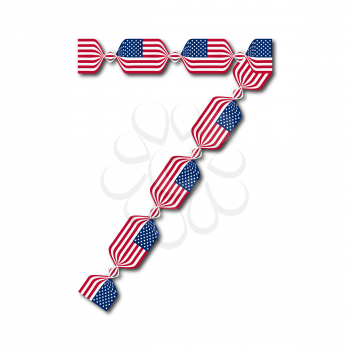 Number 7 made of USA flags in form of candies on white background, Vector Illustration
