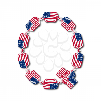 Letter Q made of USA flags in form of candies on white background

