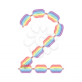 Number 2 made in rainbow colors on white background
