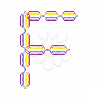Letter F made in rainbow colors on white background
