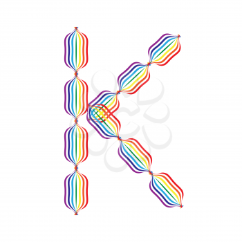 Letter K made in rainbow colors on white background
