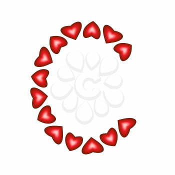 Letter C made of hearts on white background

