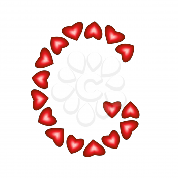 Letter G made of hearts on white background