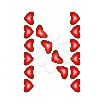 Letter N made of hearts on white background
