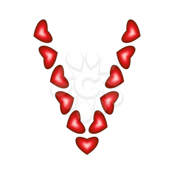 Letter V made of hearts on white background
