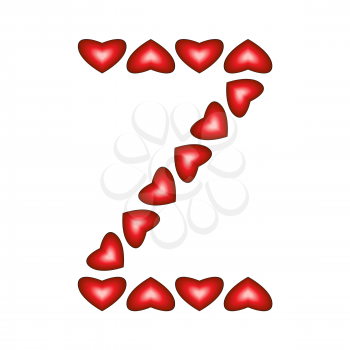Letter Z made of hearts on white background
