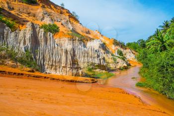Colored Sandstone and Red River, Vietnam, Southeast Asia