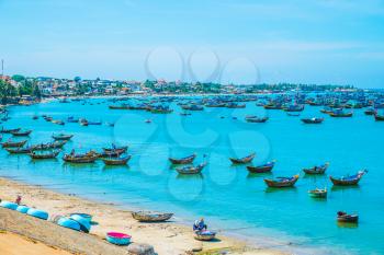 Fishing village with lots of boats, Vietnam, Southeast Asia