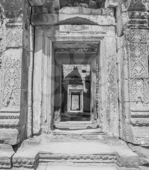 Doorways and corridor in temple ruins, Angkor Wat, Cambodia
