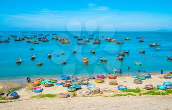 Many boats at fishing village, Vietnam, Southeast Asia