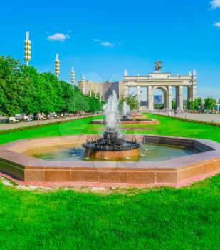 Fountains in city park, Moscow, Russia, Europe