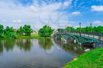Bridge and river in Tsaritsyno Park, Moscow, Russia