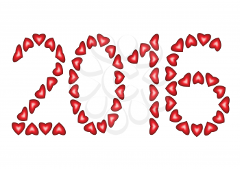 New Year 2016 made from hearts isolated on white background