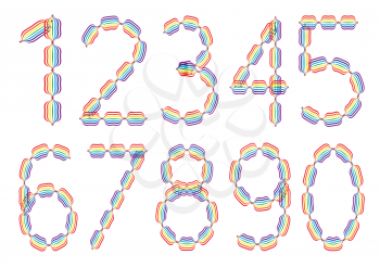 Set of ten numbers made in rainbow colors on white background