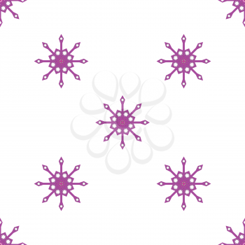 Seamless pattern with pink snowflakes on white background