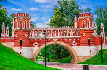 Beautiful ancient bridge, Tsaritsyno palace, Moscow, Russia, East Europe