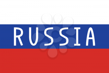 Russian flag in correct proportions and colors with word Russia