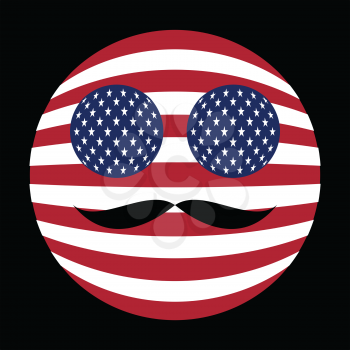 Icon in colors of the American flag with mustaches in globe form on black background
