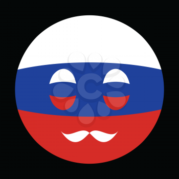 Icon in colors of Russian flag with mustaches in globe form on black background