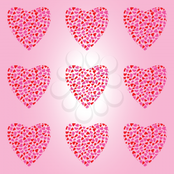 Seamless pattern with big hearts on pink background