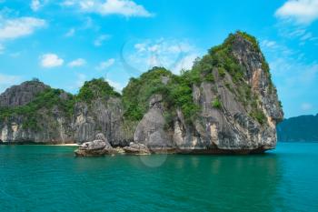 Scenic view of sea and rock islands, Halong Bay, Vietnam, Southeast Asia