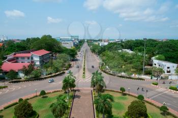 Aerial view of Vientiane from Patuxai Monument, Laos, Southeast Asia